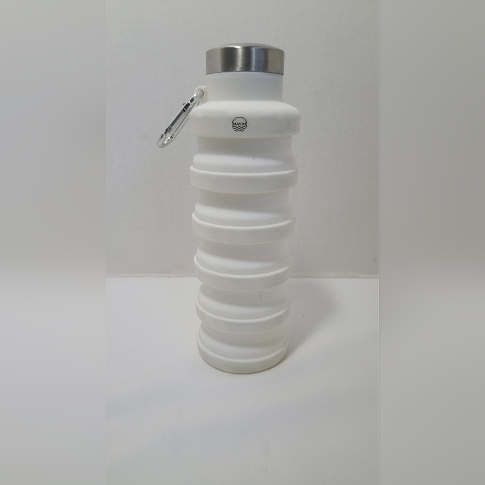 White Collapsible Water Bottle with Silver Cap